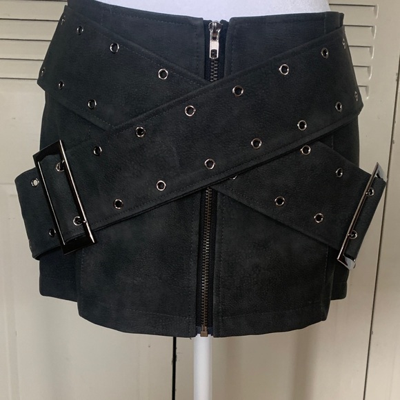 Hey Girl Dresses & Skirts - Black Eyelet-Trim Suede Mini Skirt with Buckle Straps